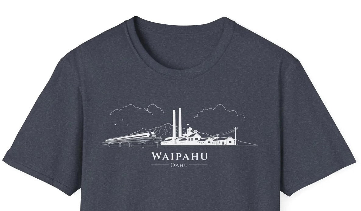 Closeup photo of the Waipahu Skyline tee.
