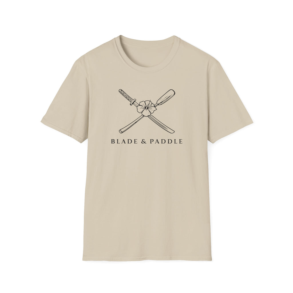 Blade & Paddle T-Shirt (front center logos in black lineart)