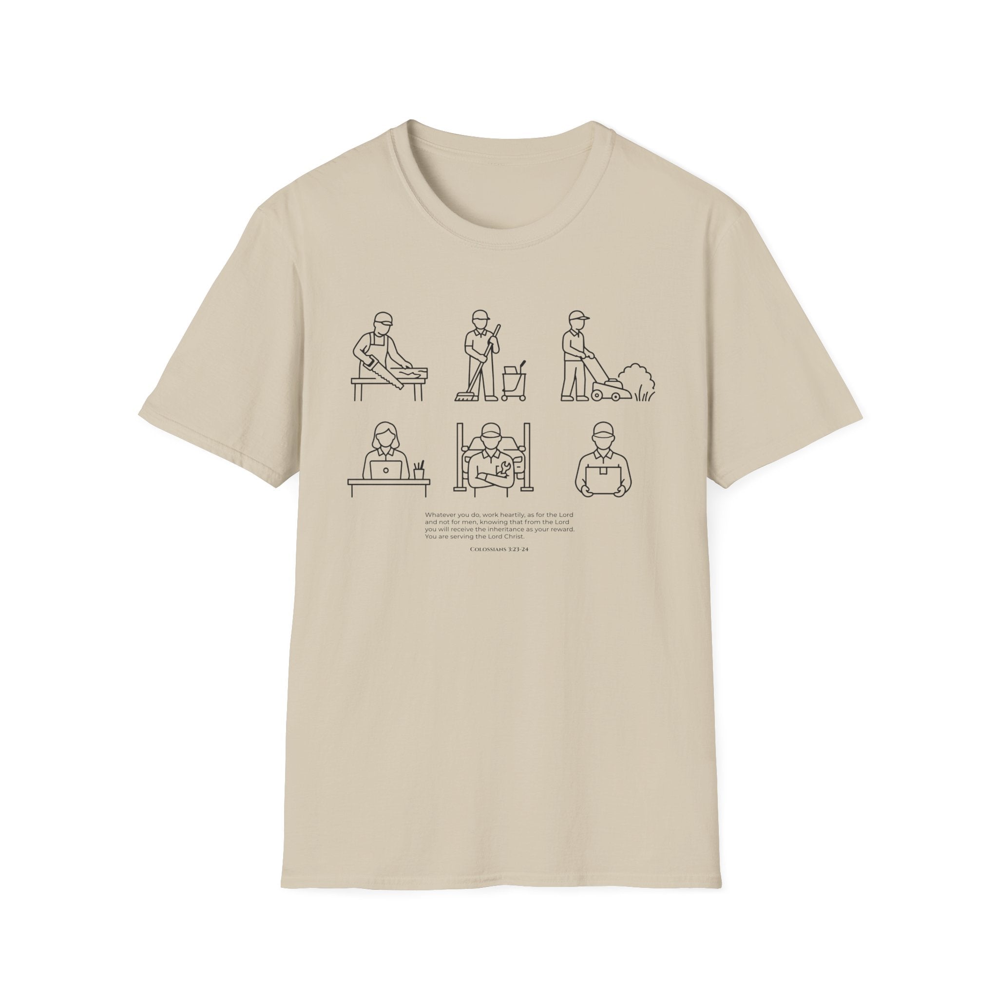 “Whatever You Do, Work Heartily” Minimalist Black ink Jobs Tee