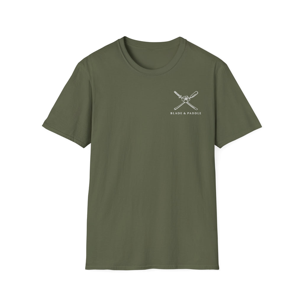 Dark Blade & Paddle T-Shirt (Front/Back logos are white lineart)