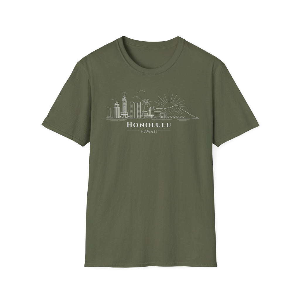 Honolulu Skyline T-Shirt (white lineart & text)