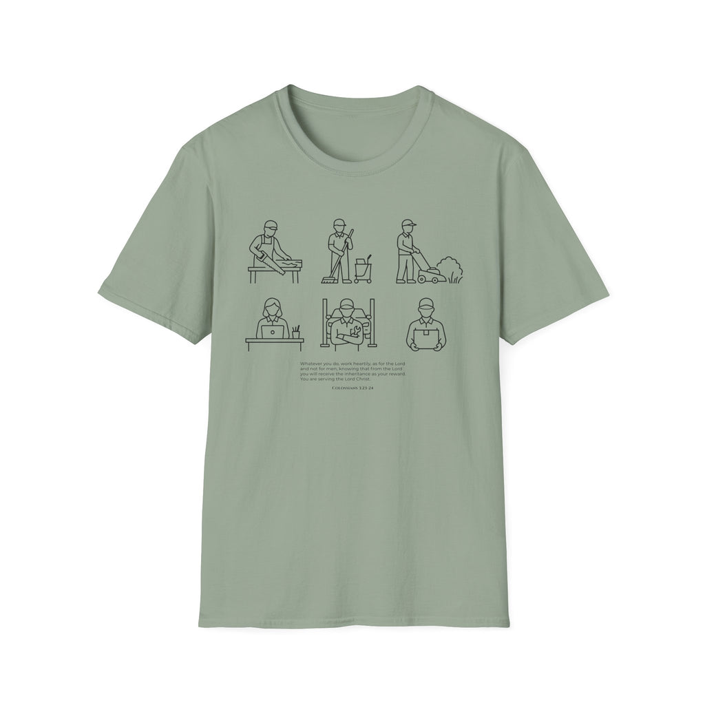 “Whatever You Do, Work Heartily” Minimalist Black ink Jobs Tee