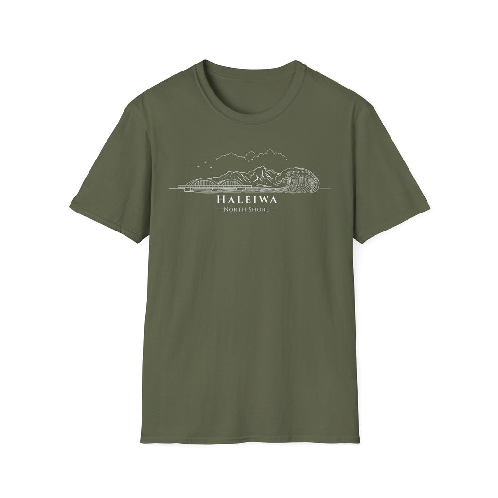 Haleiwa Skyline T-Shirt (white lineart & text)