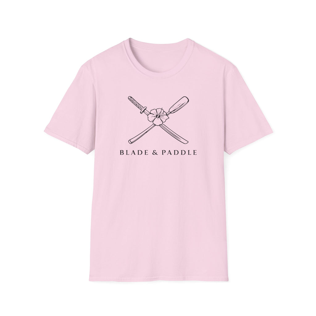 Blade & Paddle T-Shirt (front center logos in black lineart)