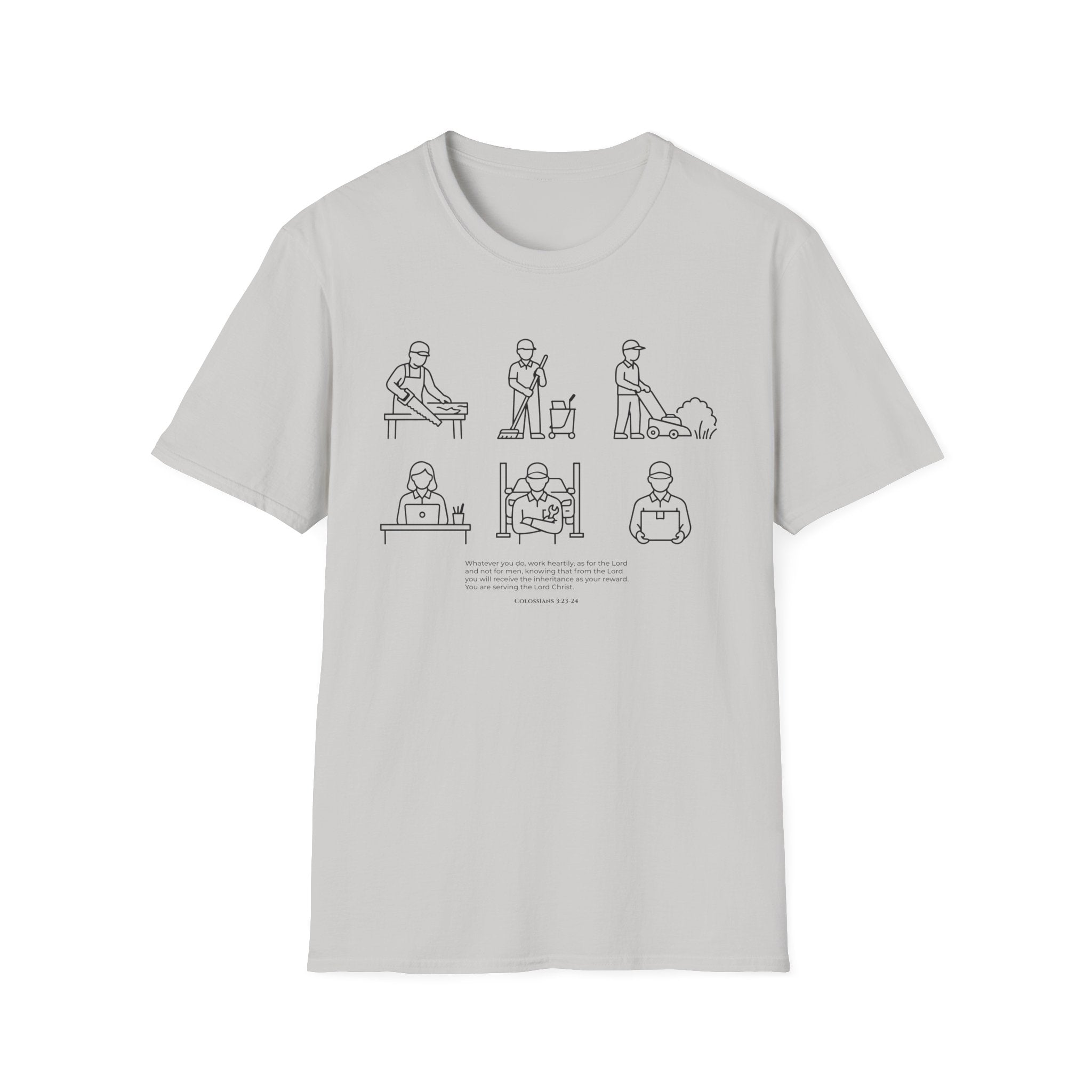 “Whatever You Do, Work Heartily” Minimalist Black ink Jobs Tee