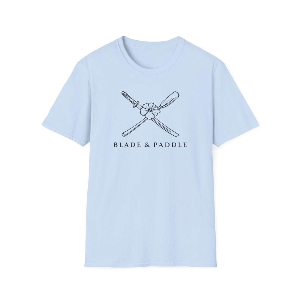 Blade & Paddle T-Shirt (front center logos in black lineart)