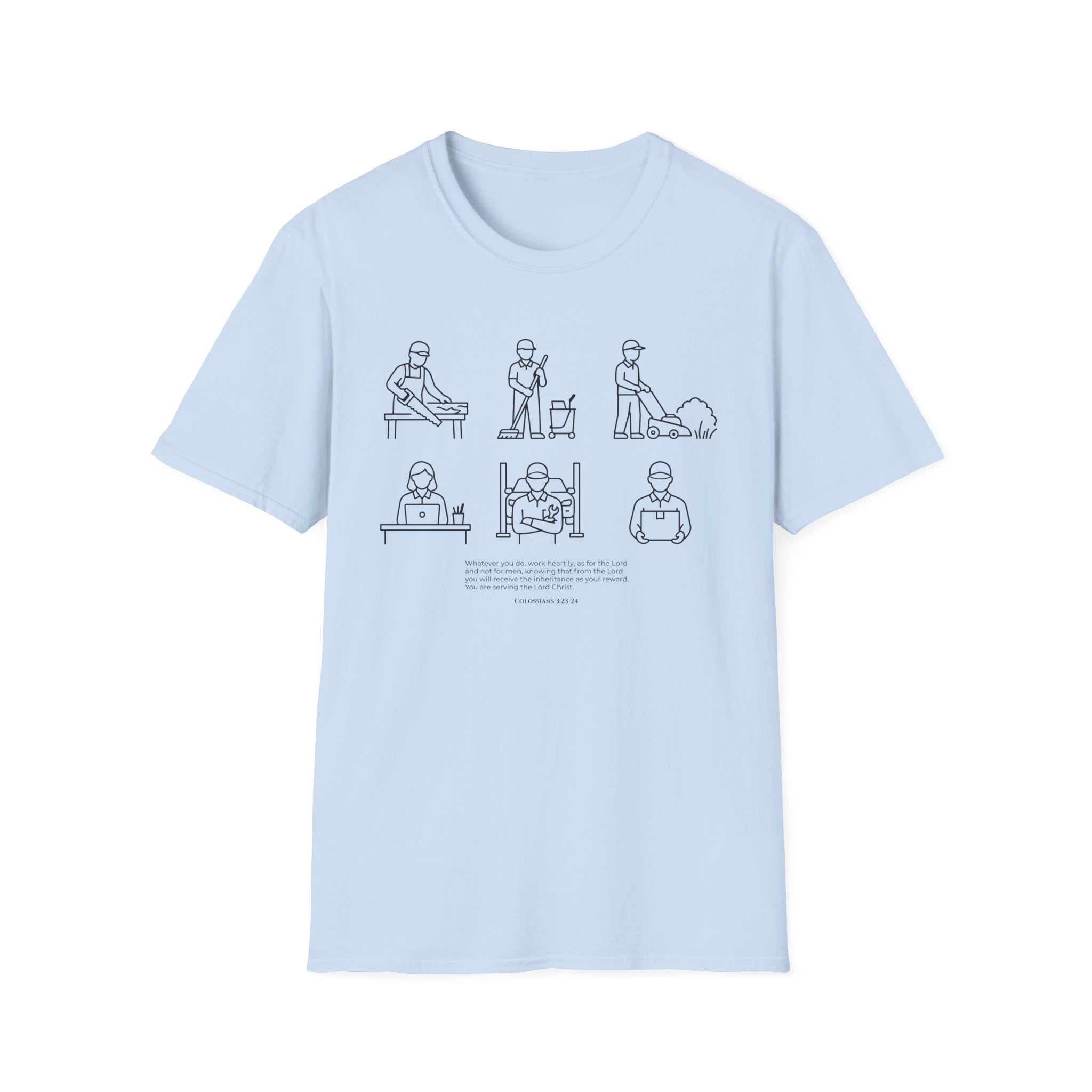 “Whatever You Do, Work Heartily” Minimalist Black ink Jobs Tee